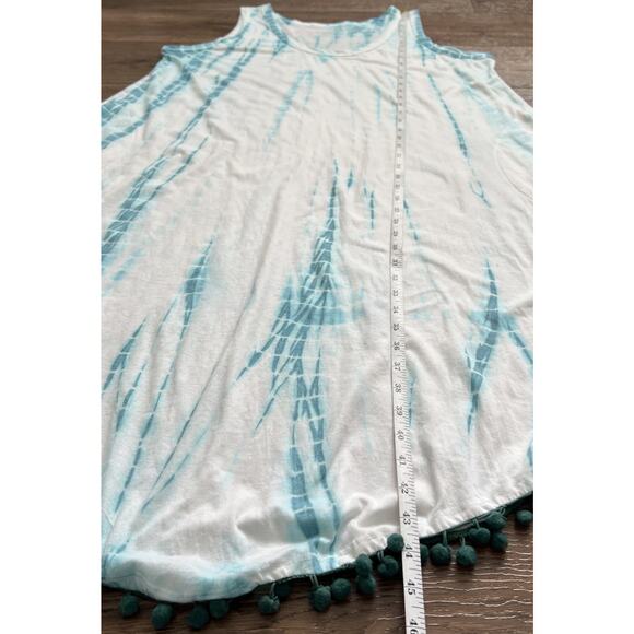 Soft Surroundings Tank Dress Women 1X Tie Dye Pom Pom Hem Pockets Casual Hippie - Picture 11 of 12